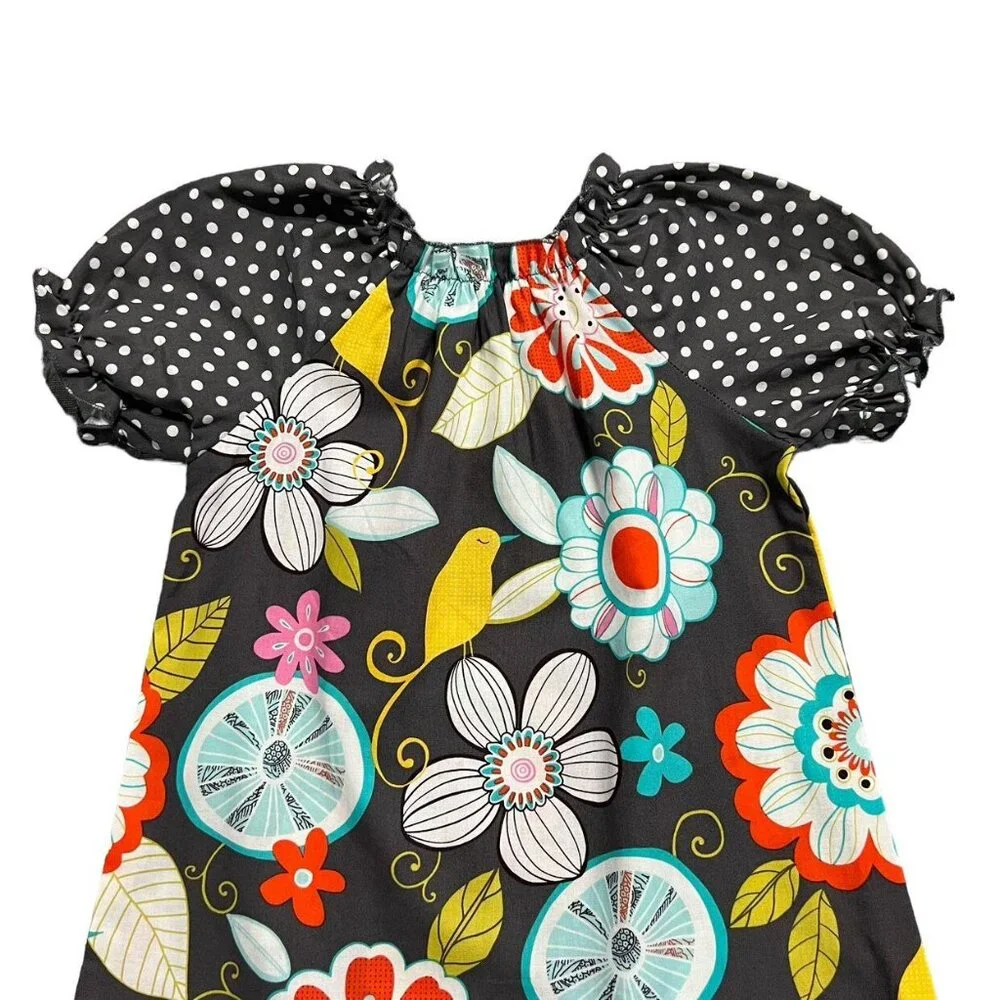 Lolly Wolly Doodle 4T Mixed Print Floral Bird Polkadot Dress